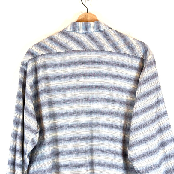 Billy Reid Mens Tuscumbia Linen Long Sleeve Button Up Shirt XL Striped Preppy - Picture 6 of 7